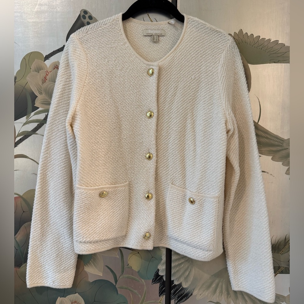 Barbour Cream Cardigan with Gold Buttons